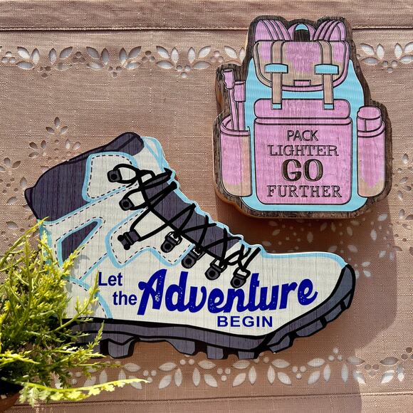 NEW Michaels Hiking Boot & Backpack Tabletop Room Decor by Ashland Set of 2 - Picture 1 of 11